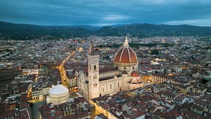 4k Aerial view of Florence, capital of Italy Tuscany region, Duomo Cathedral of Santa Maria del Fiore - 682438378