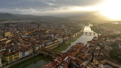 4k Aerial view of Florence, capital of Italy Tuscany region, Duomo Cathedral of Santa Maria del Fiore - 682438541