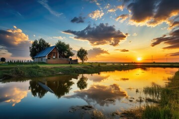 Obraz premium Peaceful countryside with lake