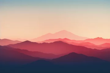 Fotobehang mountains Silhouette realistic mountains landscape. Morning wood panorama mountain silhouettes. Vector forest hiking background © Eyepain