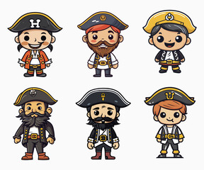 Set collection pirate cartoon character vector illustration