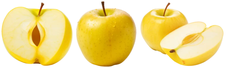 Fotobehang Yellow apple collection, isolated on a transparent background, fruit bundle © Flowal93