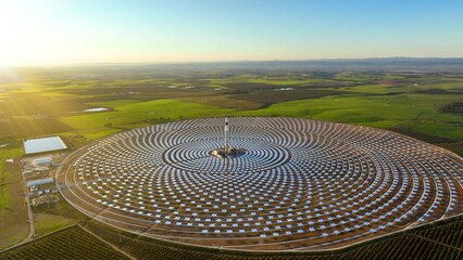 Aerial view of solar Plant in Seville, Spain. Renewable energy. - 682439350