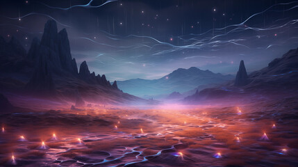 Quantum Neural Trails: Create an ethereal scene with quantum-like trails, portraying neural signals traveling at the speed of thought in a surreal landscape