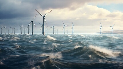 Offshore Wind Farm on a Cloudy Afternoon  - obrazy, fototapety, plakaty