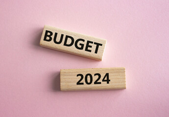 Budget 2024 symbol. Wooden blocks with words Budget 2024. Beautiful pink background. Business and Budget 2024 concept. Copy space.