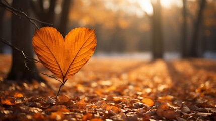 Naklejka na ściany i meble Heart-shaped leaf pattern on a tree in an autumn setting.