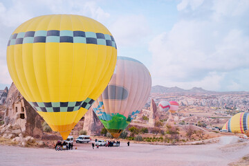 Travel and tourism by Turkey. Famous sightseeing Cappadocia, Anatolia. Beautiful landscape with...