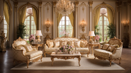 Living room in Rococo style, ai generative - obrazy, fototapety, plakaty