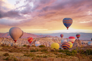 Travel and tourism by Turkey. Famous sightseeing Cappadocia, Anatolia. Beautiful landscape with...