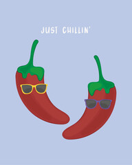 Just Chillin. Funny Doodle. Digital Drawing. Colorful Card. Chili Food Illustration. Spicy Chili Drawing 