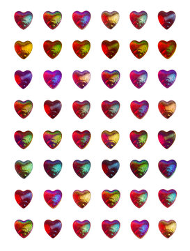 Romantic multicolored heart shaped applique onlays or stickers on white background. Greeting card. Love, romantic, Valentine's Day concept.