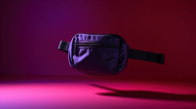 A black fanny pack on a red background, AI
