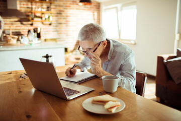 Senior woman working from home and taking notes