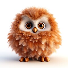 Obraz premium cute fluffy cartoon owl on white background
