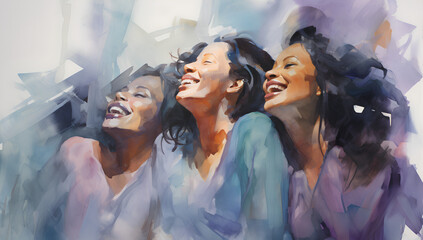 Dreamlike Watercolor Portrait of Women