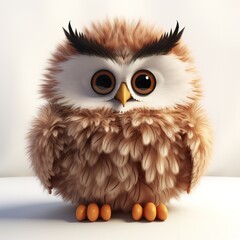 Obraz premium cute fluffy cartoon owl on white background