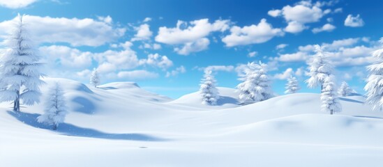 Fototapeta na wymiar Winter landscape with fir trees in the snow at sunny day. AI generated image
