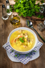 Tasty homemade pickled cucumber soup.