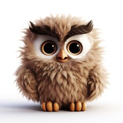 Obraz premium cute fluffy cartoon owl on white background
