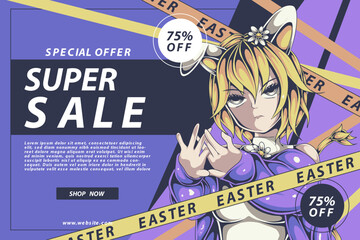 anime super sale banner design template