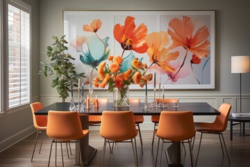 Orange Floral Dining Room