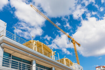 object under construction with a crane in Alushta, Crimea