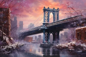 Foto auf Acrylglas Snowy Bridges - Generative AI © Sidewaypics