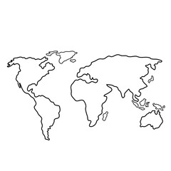 Hand Drawn Black Color World Map Continents. Silhouette Of World Map Continents. World Map Continents Outline. World Map Design Element Eps File Editable Color