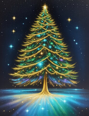 christmas tree with stars - Christmas motifs background - Generative AI