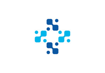 medical and pixel logo, health tech connection concept logo design	
