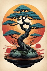 Zen Splendor: Bonsai Beauty in Tranquil Illustration