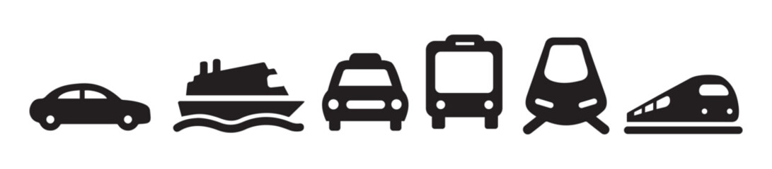 set of transportations vector, bus, car, train, boat