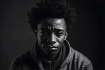 Fototapeta premium Black and White portrait of an upset afro american man, AI