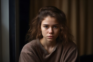 Portrait of an upset afro american woman, AI