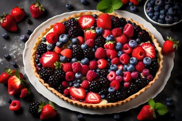 A visually appealing image showcasing a fresh berry tart. The buttery and flaky tart crust cradles...