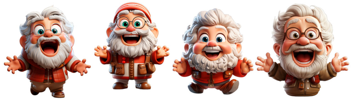 set of Christmas personage png 3d Isolated on transparent background. Christmas tree clipart. Cartoon Santa Claus, Elf, Girl,Boy for greeting card, banner,invitation,flyer,stickers. New Year 