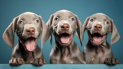 studio portrait of little weimaraner puppies, isolated on clean background