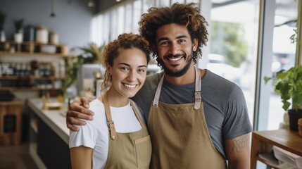 young multiethnic couple of entrepreneurs or self-employed workers