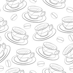 Pattern. Continuous drawing of the coffee cup line.
