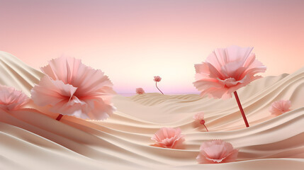 Pastel Blossoms: Gentle Pink Background with Flowering Waves - Ample Copy Space