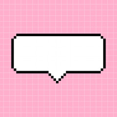 Cute rectangular frame in the shape of a pixel dialog box on a pink checkered background. Vector element in 8-bit retro game style, controller.
