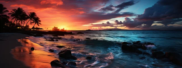 Photo sur Plexiglas Coucher de soleil sur la plage gorgeous tropical sunset in beach with palm tree