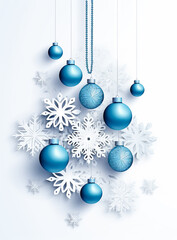 Minimalist Christmas card in white and blue colors
