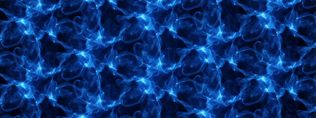 Neon ornament energy background. Pattern of random particles, molecules. Space flower design. Glowing bundle energy. Music track. Hypnosis pattern. Poster presentations, technology, business.