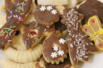 Linzer cookies, Christmas candy on a table, decorated