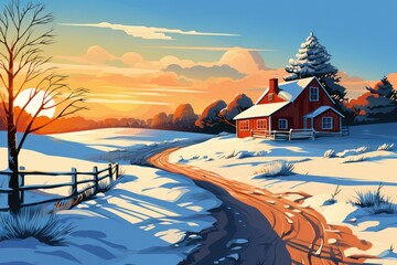 Winter Farm Scenes - Generative AI - obrazy, fototapety, plakaty