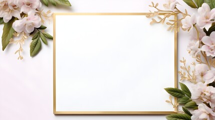 Elegant blank letter bordered by a delicate frame of pastel flowers, perfect for wedding invitations or spring announcements.