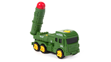 Military missile truck toys isolated on white background.