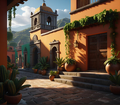 Enchanting Mexican Courtyard: A Tapestry of Beauty and Tradition. generative AI